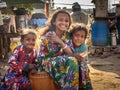 Indian children on the street. Poor people come with family to the city from the village for work. And they living in the street