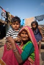 Indian children with very old grandma Royalty Free Stock Photo