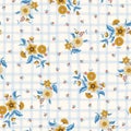 Indian Chintz Flowers and Plaid Vector Seamless Pattern