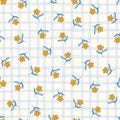 Indian Chintz Flowers and Plaid Vector Seamless Pattern