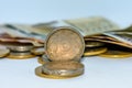 Indian circulating coins on white background. Royalty Free Stock Photo