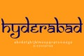Indian City Hyderabad text design. Indian style Latin font design, Devanagari inspired alphabet, letters and numbers, illustration