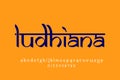 Indian City Ludhiana text design. Indian style Latin font design, Devanagari inspired alphabet, letters and numbers, illustration