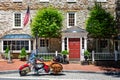 Indian 111 Classic Motorbike parked outside The Red Fox Inn & Tavern in Middleburg, Virginia, USA Royalty Free Stock Photo