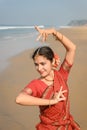 Beautiful indian woman dancer in traditional clothes at sunset Royalty Free Stock Photo