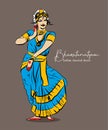 Indian classical dance Bharathanatiyam sketch or vector illustration