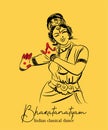 Indian classical dance Bharathanatiyam sketch or vector illustration Royalty Free Stock Photo