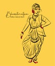 Indian classical dance Bharathanatiyam sketch or vector illustration