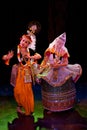 Indian classical dance Manipuri preformance o in Chennai, India. Female is portraying Krishna character Royalty Free Stock Photo