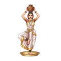 Indian Classical Dancer Balancing Pot on Head, Traditional Performance Vector Royalty Free Stock Photo