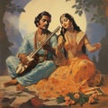 Indian classical music poster painting Royalty Free Stock Photo