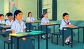 Indian classroom with students on desk