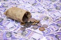 Indian coin stack on Indian rupees Royalty Free Stock Photo