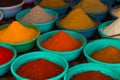 Indian colored powder spices in Arambol, North Goa, India