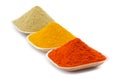 Indian Colorful Spices Also Know as Red Chilli Powder, Turmeric Powder, Coriander Powder Royalty Free Stock Photo