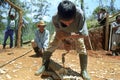 Indian construction workers working in highlands Royalty Free Stock Photo