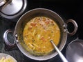 Indian cooked vegetarian curry in kitchen utensils