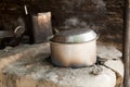 Indian cooking old deep pan (Karahi, kadhai) Royalty Free Stock Photo