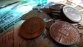 Indian copper, aluminium coins & currency gathered Royalty Free Stock Photo