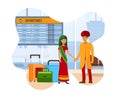 Indian Couple at Airport Flat Color Illustration