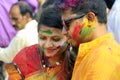 Indian Couple Celebrating Holi. Portrait of love birds at Holi celebration.