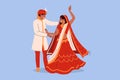 Indian couple dances wedding dance in national clothes, performing traditional rite of hindi culture