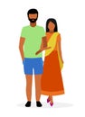 Indian couple flat vector illustration. Woman in sari, dhoti and bearded man in casual style clothes cartoon characters isolated Royalty Free Stock Photo