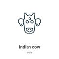 Indian cow outline vector icon. Thin line black indian cow icon, flat vector simple element illustration from editable india Royalty Free Stock Photo