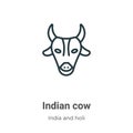 Indian cow outline vector icon. Thin line black indian cow icon, flat vector simple element illustration from editable india Royalty Free Stock Photo