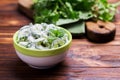 Indian cucumber raita with yoghurt, mint, cilantro. Greek tzatziki sauce Royalty Free Stock Photo