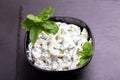 Indian cucumber raita with yoghurt, mint, cilantro. Greek tzatziki sauce Royalty Free Stock Photo