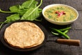 Indian cuisine- Dal palak dish with chapati Royalty Free Stock Photo