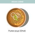 Indian cuisine Dhal puree soup traditional dish food vector icon restaurant menu