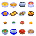 Indian cuisine icons set, isometric style