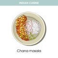 Indian cuisine Chana masala traditional dish food vector icon for restaurant menu