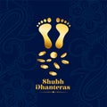 indian cultural shubh dhanteras wishes card with golden goddess charan and coin