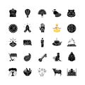 Indian culture black glyph icons set on white space Royalty Free Stock Photo