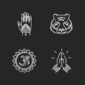 Indian culture chalk white icons set on black background Royalty Free Stock Photo