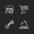 Indian culture chalk white icons set on black background