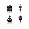 Indian culture drop shadow black glyph icons set Royalty Free Stock Photo