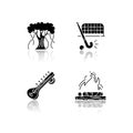 Indian culture drop shadow black glyph icons set