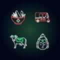 Indian culture neon light icons set Royalty Free Stock Photo