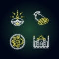 Indian culture neon light icons set Royalty Free Stock Photo