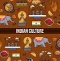 Indian culture symbols and vector India landmarks