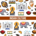 Indian culture symbols and vector India landmarks.