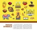 Indian culture symbols and vector India landmarks.