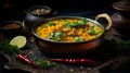 Indian Curry Served in Copper Brass Splendor