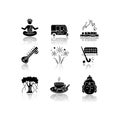 Indian customs drop shadow black glyph icons set Royalty Free Stock Photo