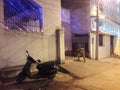 Indian cute boy in a small city playing crackers in Diwali festival