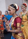 Indian dancers enjoying the procession Royalty Free Stock Photo